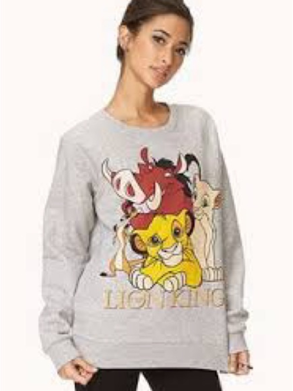 Disney Gray Lion King Crewneck Sweater with Yellow Simba Graphic